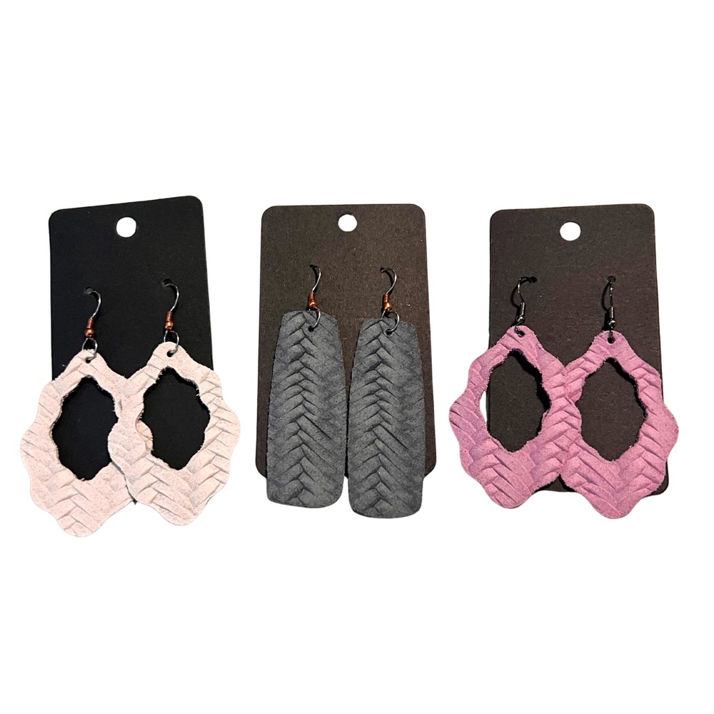 Set of 3 Handmade Leather Earrings